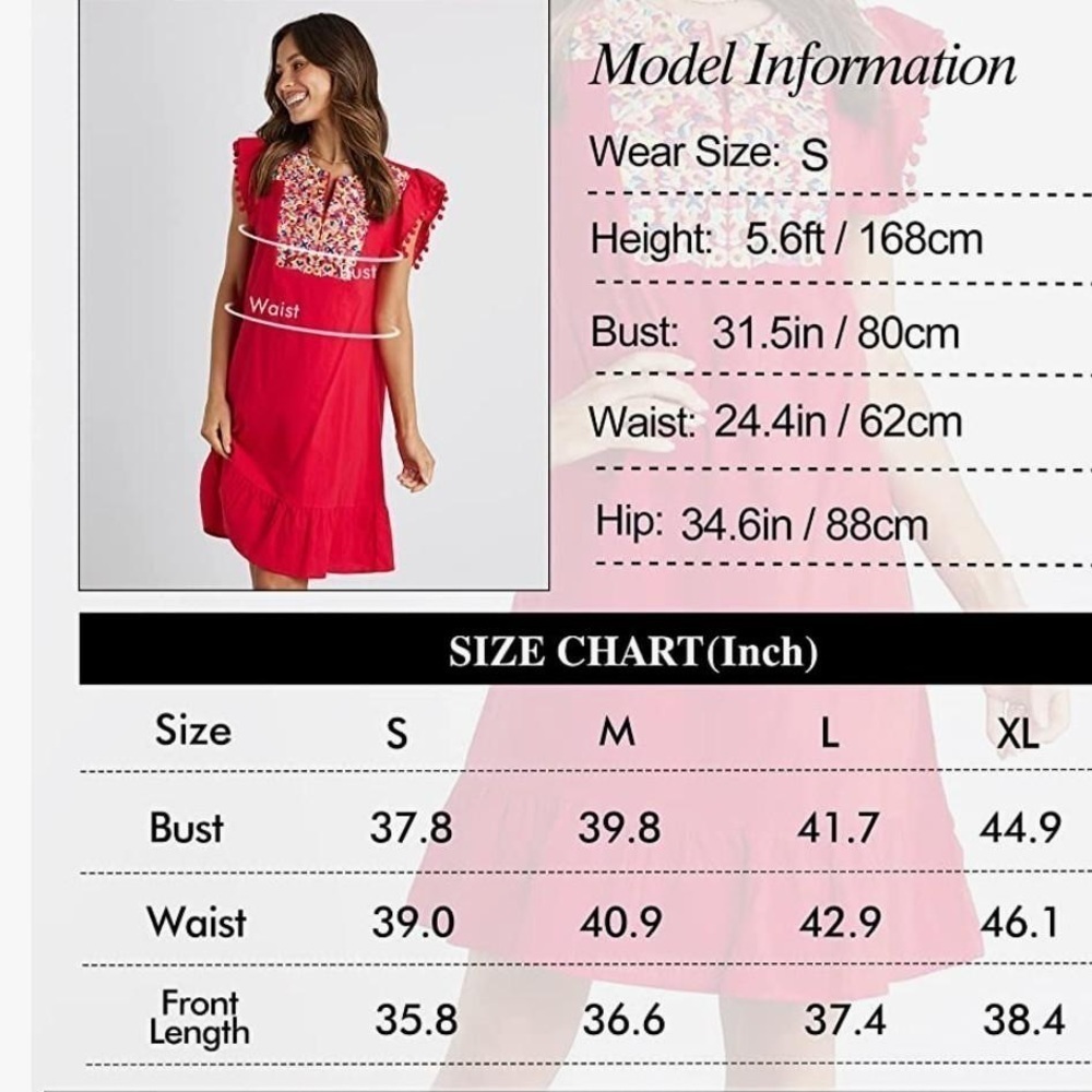 Women's Mini Dress Casual V Neck Floral Embroidery Ruffle Sleeveless KIRUNDO XL - Picture 4 of 10